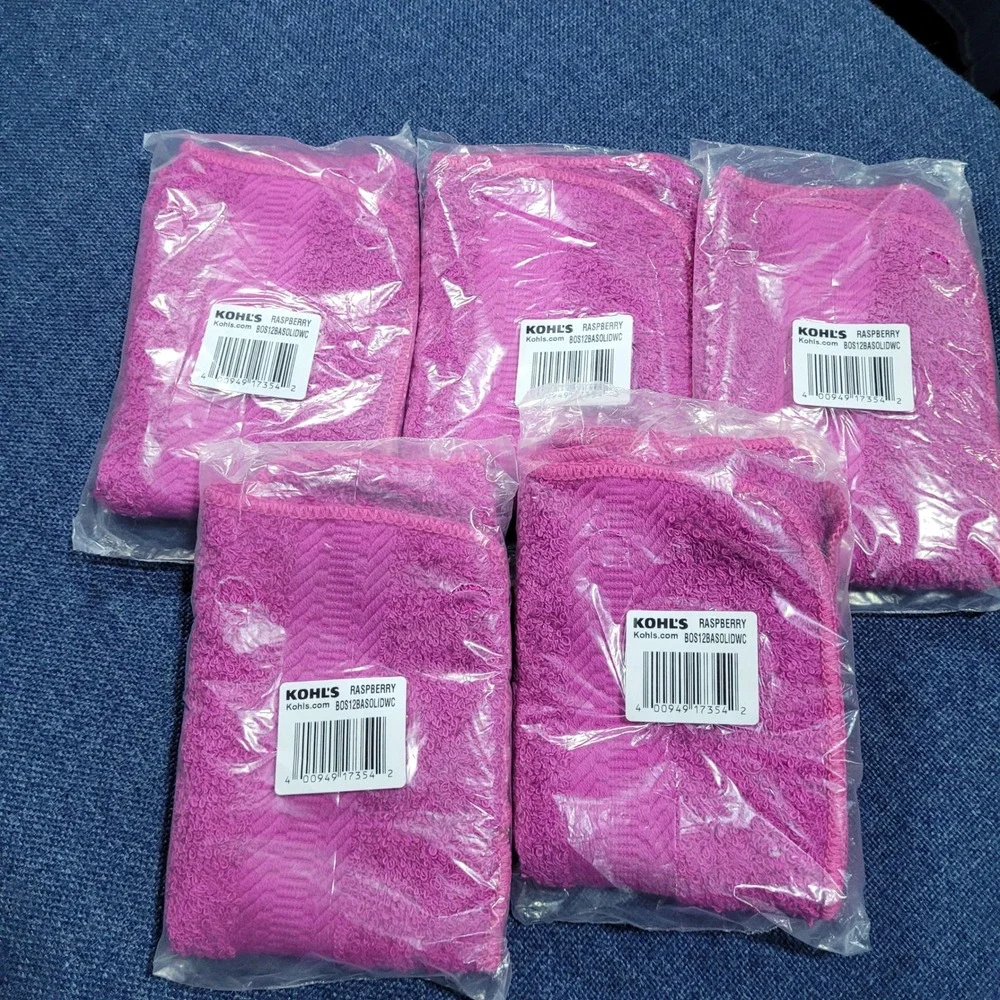5 Pack Kohls Raspberry Bath Hand Towels Terry Cloth Textured New 13